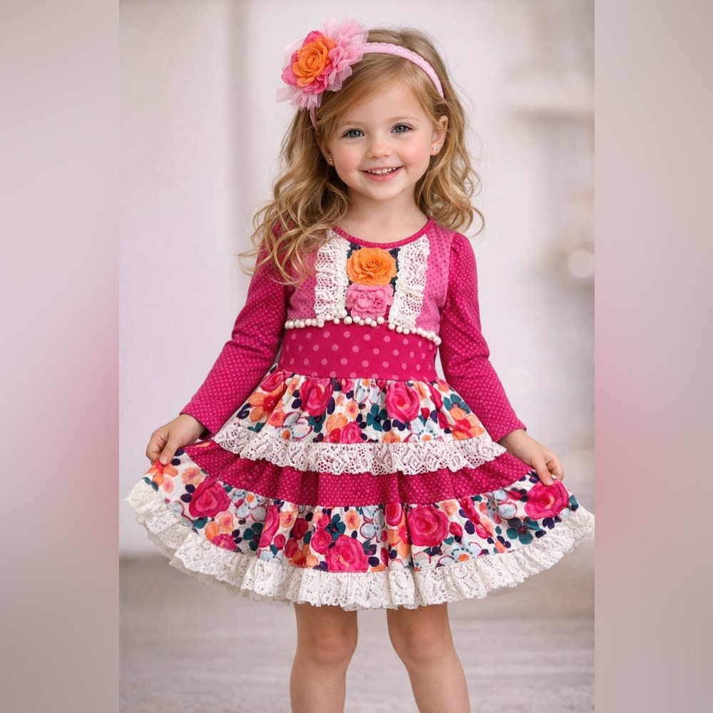 Zaza Couture Boutique Toddler Dress – Cotton, Velvet & Lace NWT 2T Pink Ivory‎